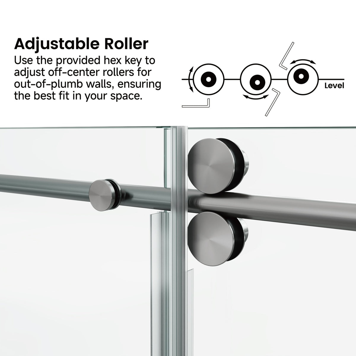 78 in. W × 76 in. H Frameless Sliding Shower Door with Adjustable Rollers