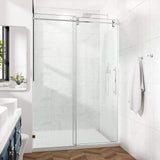 Frameless Glass Shower Door 54 x 76 Inch Sliding Shower Door 10 mm SGCC Tempered Glass with Handle and Seal Strips No Leak Design