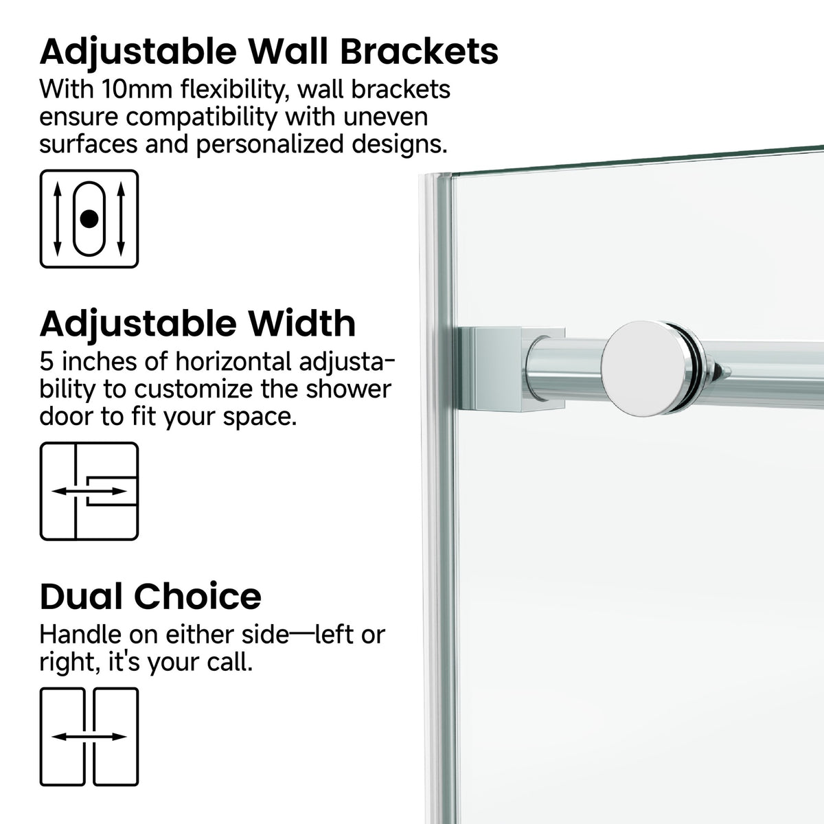 78 in. W × 76 in. H Frameless Sliding Shower Door with Adjustable Rollers