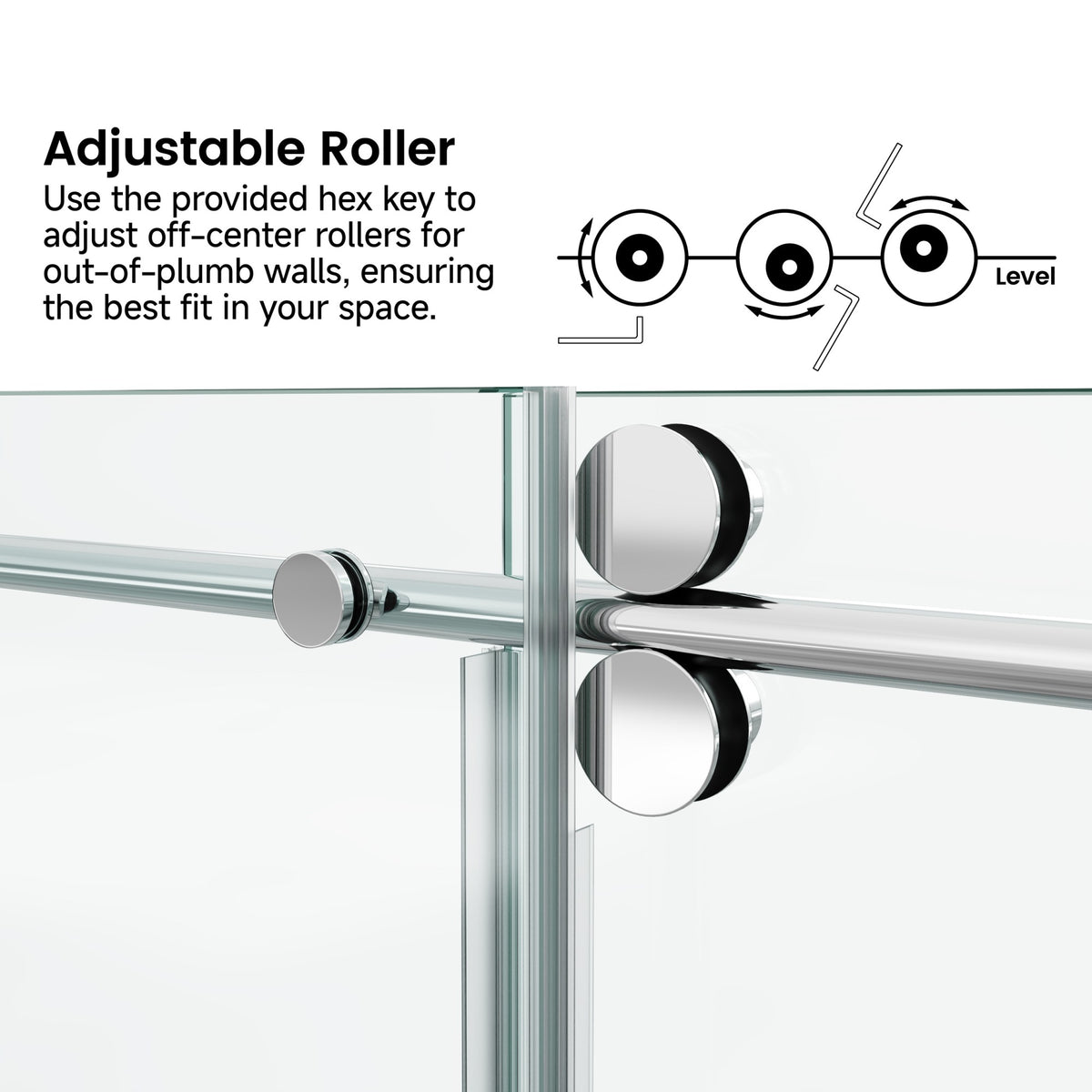 78 in. W × 76 in. H Frameless Sliding Shower Door with Adjustable Rollers