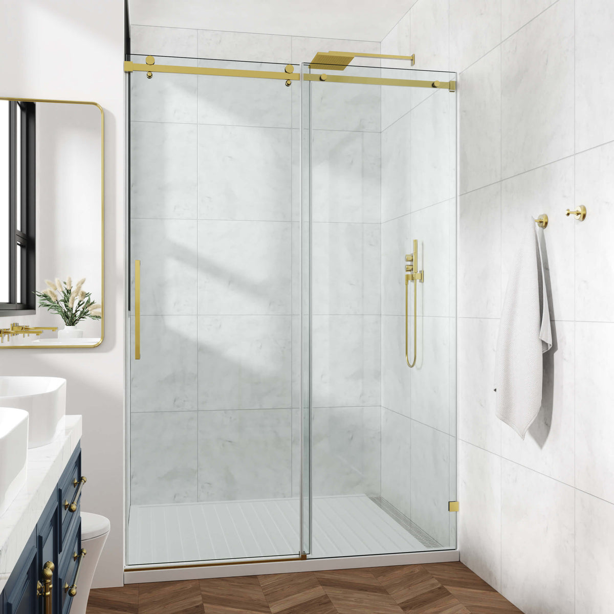 60 in. W × 76 in. H Frameless Sliding Shower Door with Fixed Panel