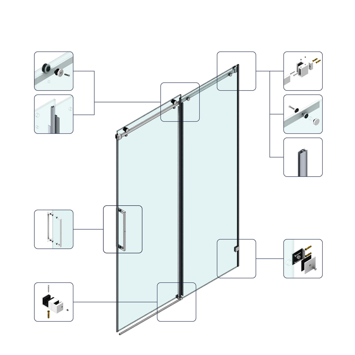 60 in. W × 76 in. H Frameless Sliding Shower Door with Fixed Panel