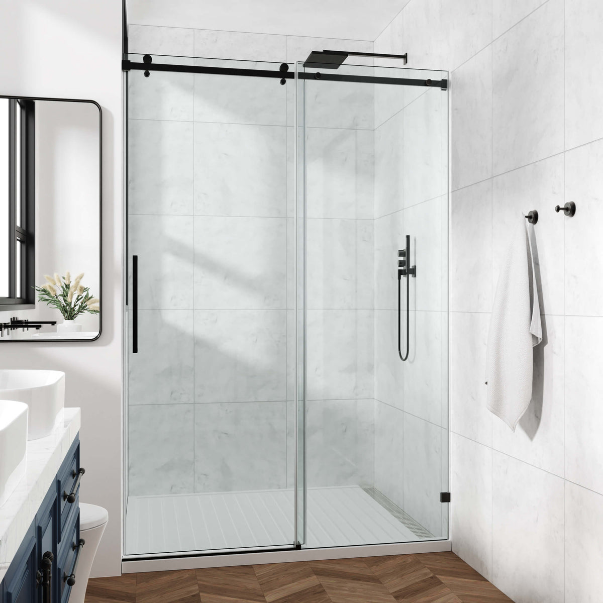 60 in. W × 76 in. H Frameless Sliding Shower Door with Fixed Panel
