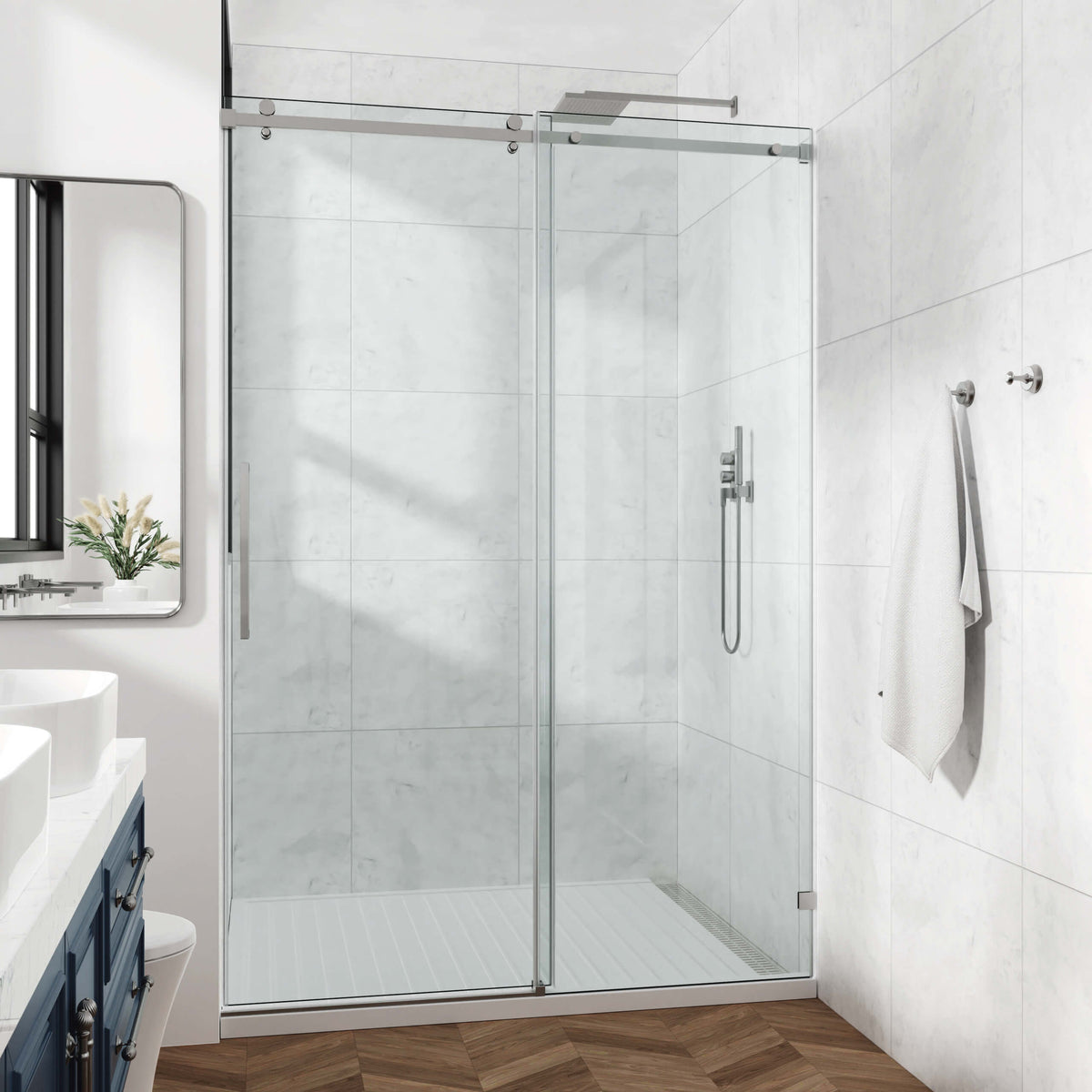 60 in. W × 76 in. H Frameless Sliding Shower Door with Fixed Panel