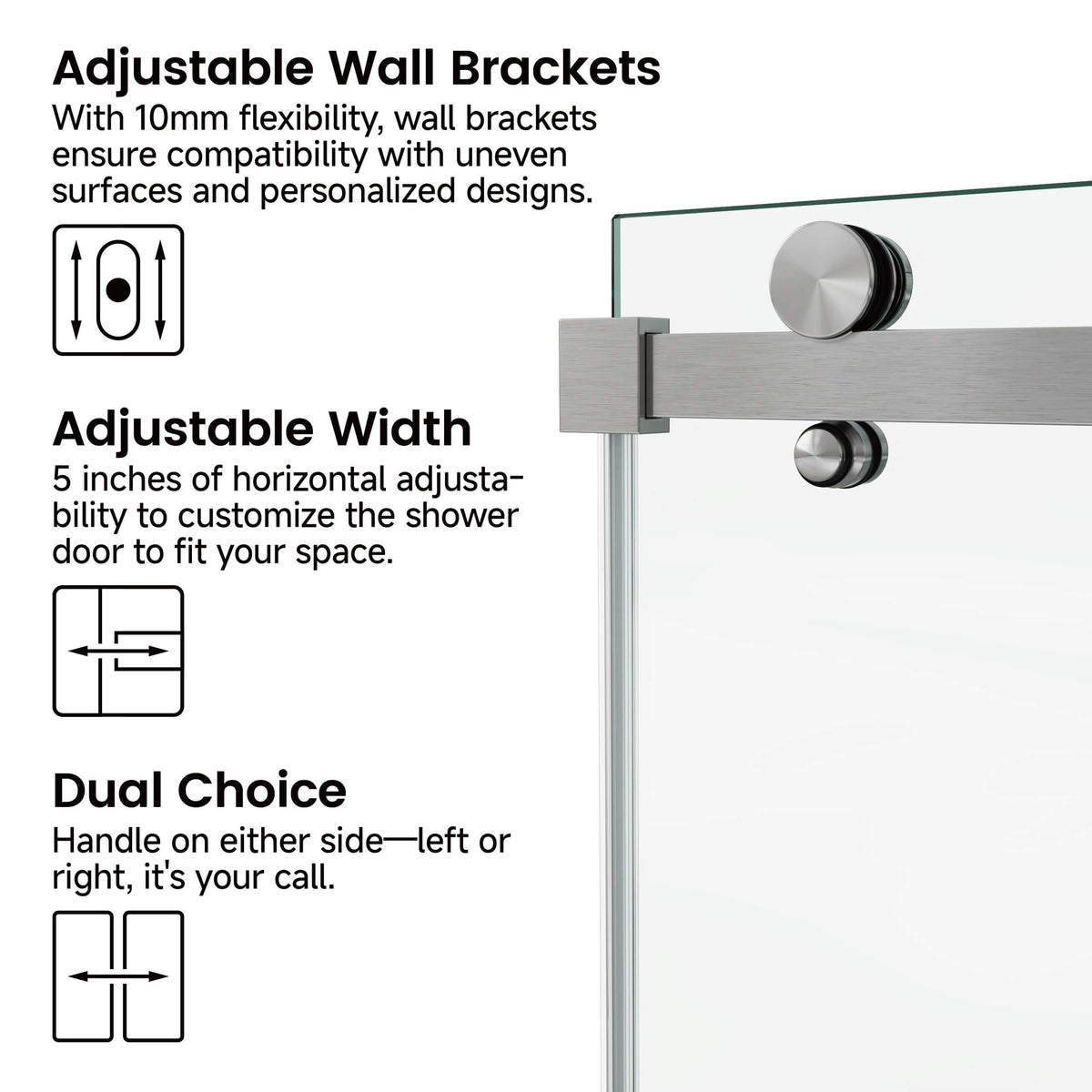60 in. W × 76 in. H Frameless Sliding Shower Door with Fixed Panel