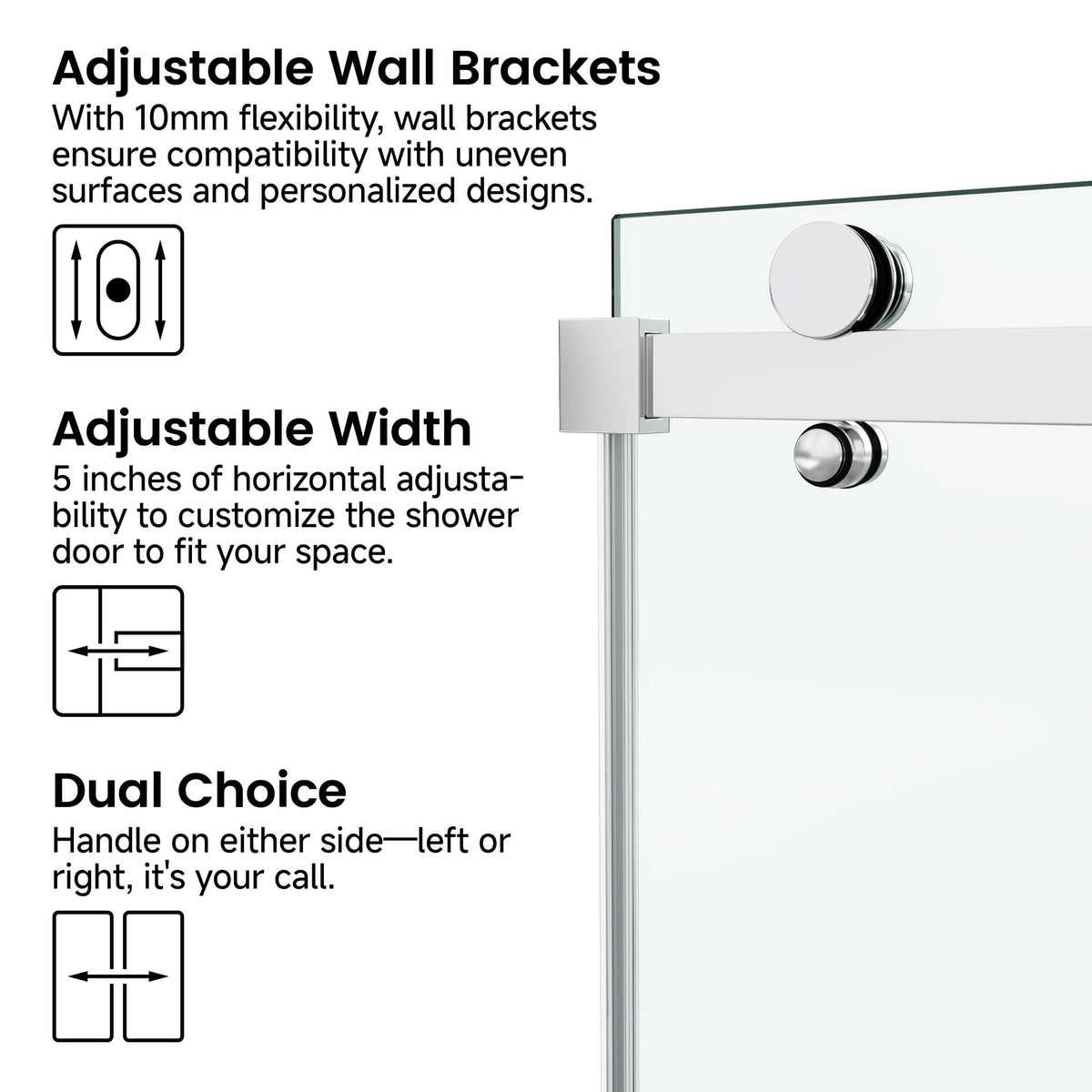 60 in. W × 76 in. H Frameless Sliding Shower Door with Fixed Panel