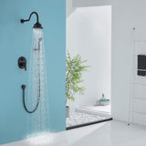 black shower faucet on blue wall