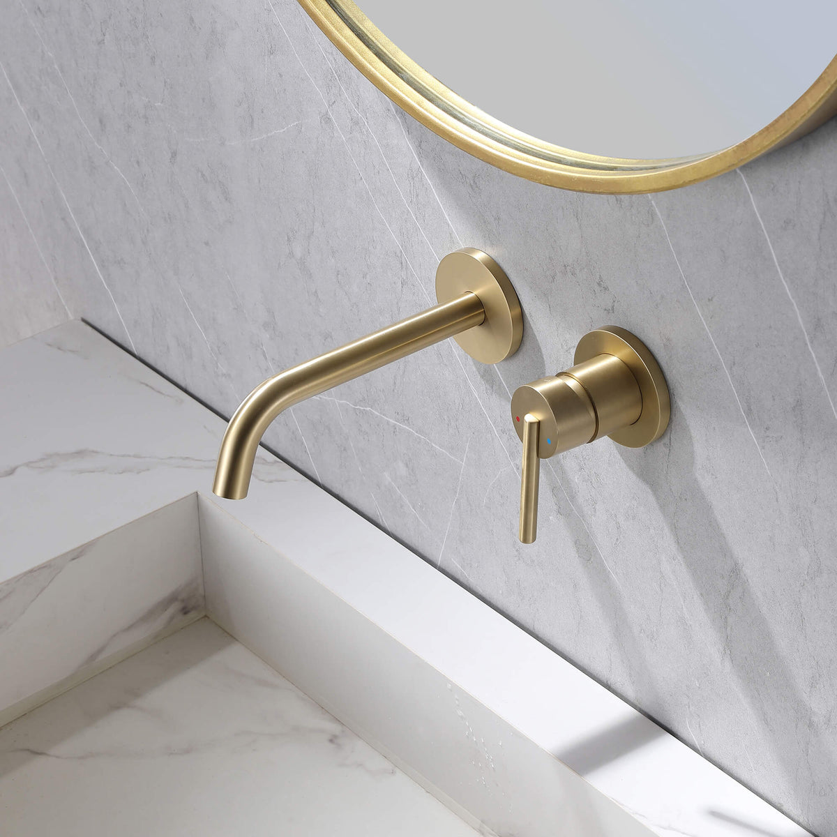 single handle bathroom sink faucet on gary wall