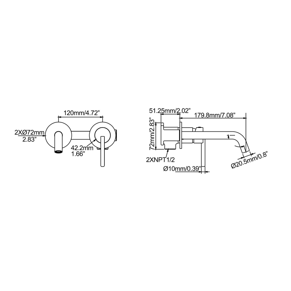 size of basin faucet