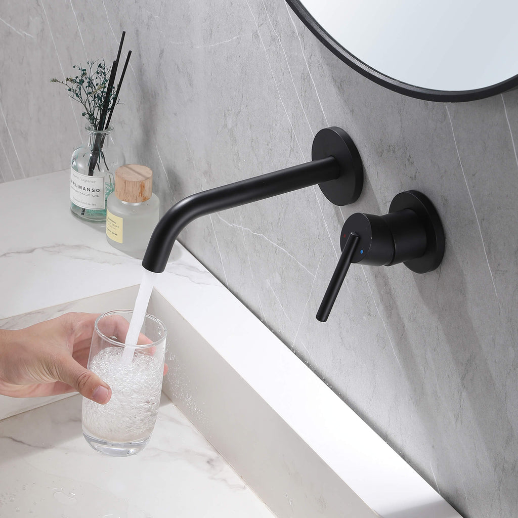 Wall-Mounted Basin Faucet Set with Minimalist Round Handle