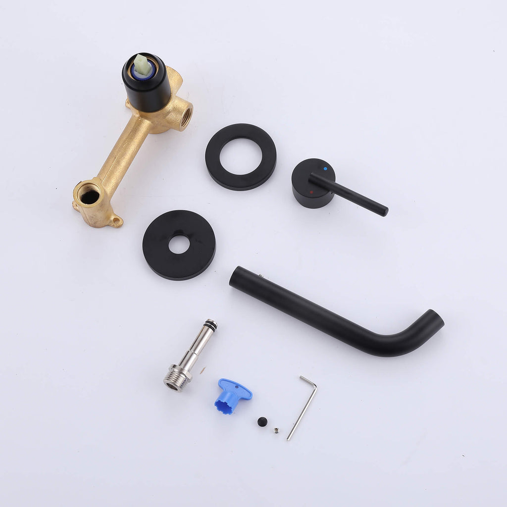 Wall-Mounted Basin Faucet Set with Minimalist Round Handle