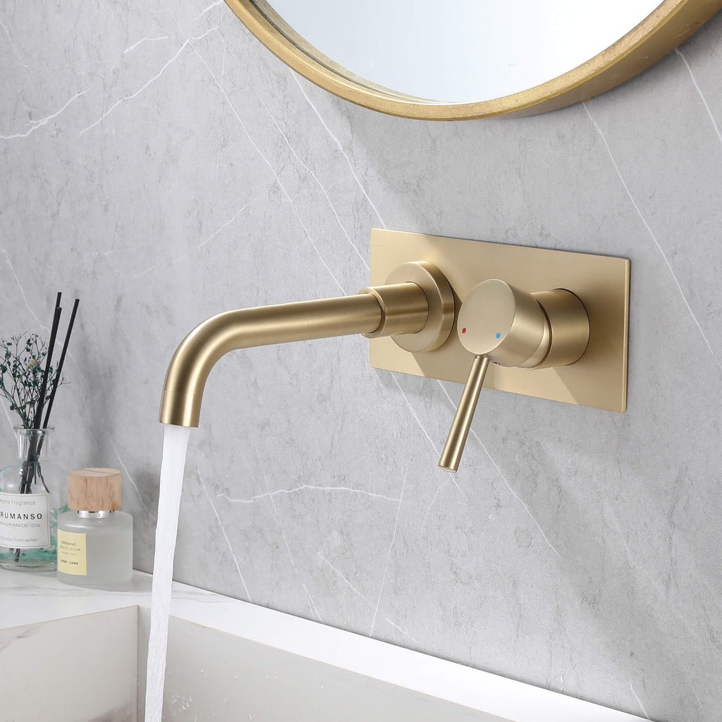 Fashionable Bathroom Wall Mounted Basin Faucet Brushed Gold HME8015BG