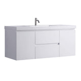 48" Floating / Wall Mount White Bathroom Vanity with Sink Drawers and Cabinets