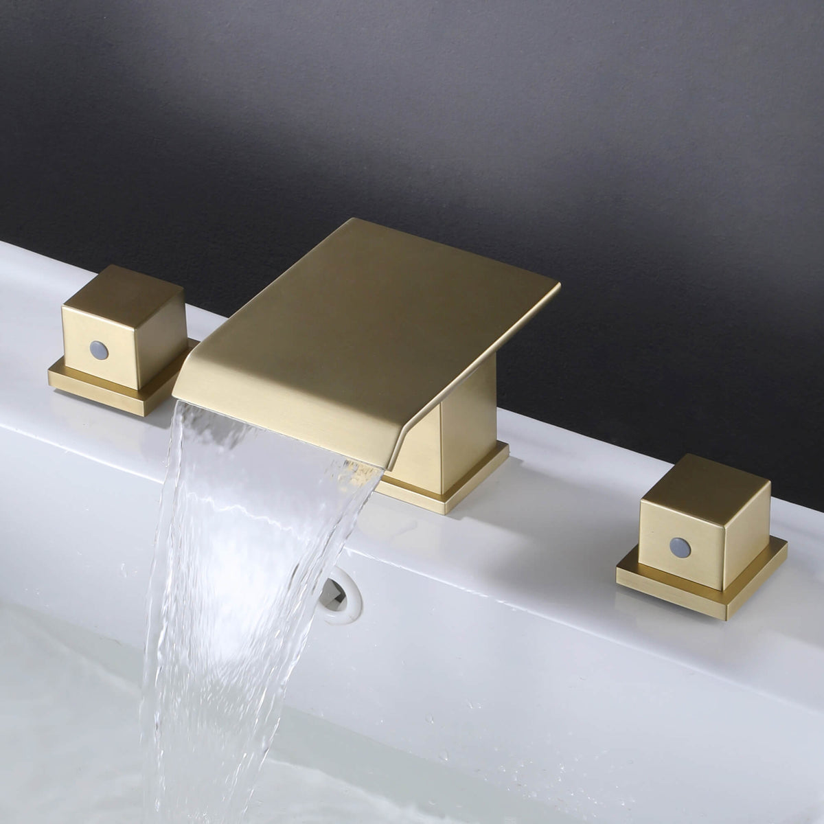 Waterfall Bathroom Faucet Solid Brass Widespread 3-Hole Vanity Tap