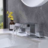 Waterfall Bathroom Faucet Solid Brass Widespread 3-Hole Vanity Tap