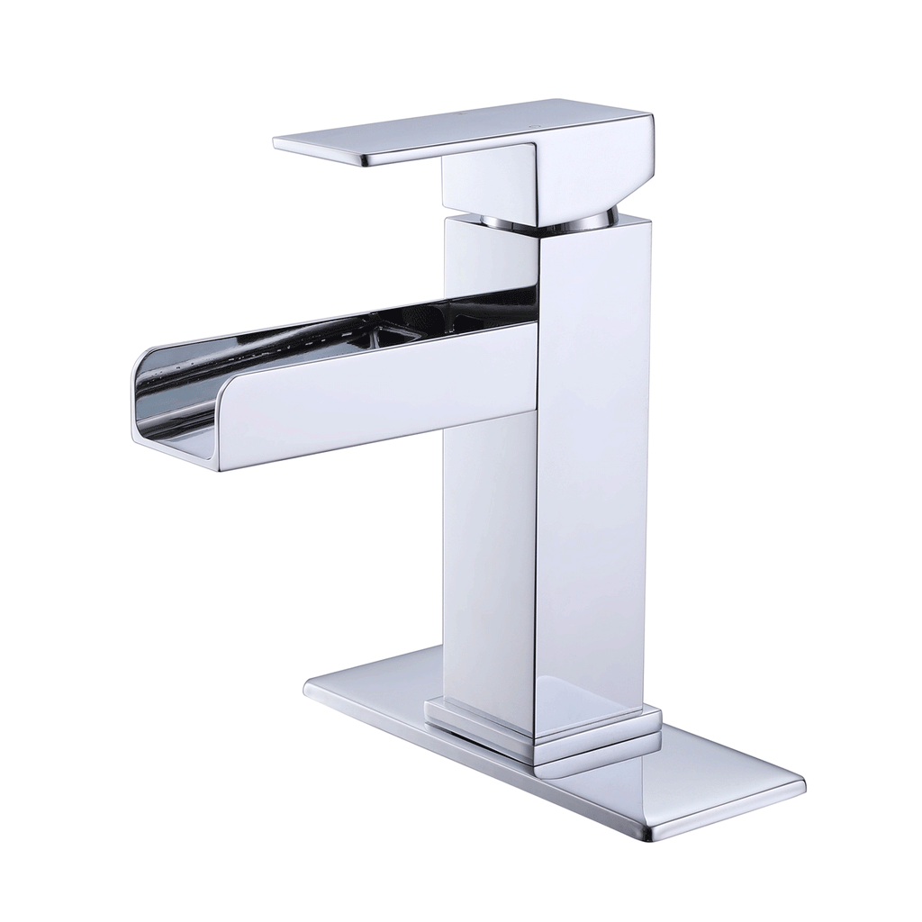 Waterfall Spout Bathroom Vanity Sink Faucet Single Lever Handle Polished Chrome JK0021