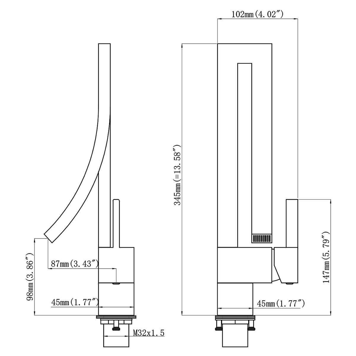 Sculptural Mixer Faucet with Vertical Cutout Spout