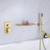 Waterfall Bathtub Faucet Hot And Cold Mixedb With Hand Shower Brushed Gold JK0039