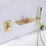Waterfall Bathtub Faucet Hot And Cold Mixedb With Hand Shower Brushed Gold JK0039