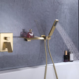 Wall-Mounted Waterfall Tub Filler with Shower Wand and Clean Minimal Design