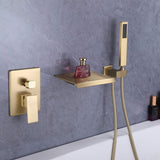 Wall-Mounted Waterfall Bathtub Faucet with Shelf and Handheld Shower