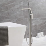 Freestanding Tub Filler with Waterfall Spout and Shower Wand Attachment