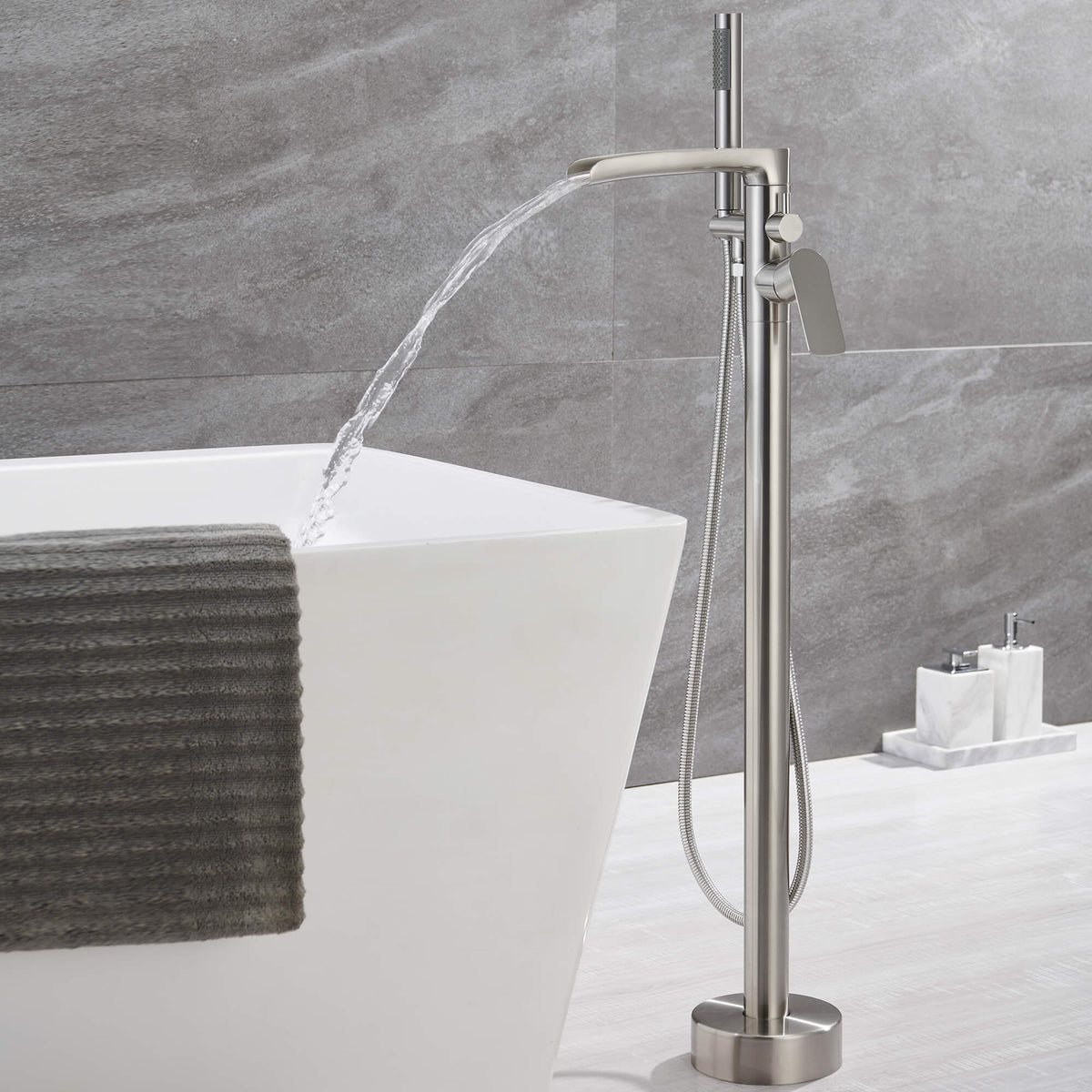 Freestanding Bathtub Faucet with Handheld Shower Floor Mounted Tub Filler Mixer