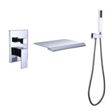 Wall-Mounted Waterfall Bathtub Faucet with Shelf and Handheld Shower
