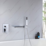 Wall-Mounted Waterfall Bathtub Faucet with Shelf and Handheld Shower