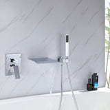 Wall-Mounted Waterfall Bathtub Faucet with Shelf and Handheld Shower