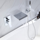 Wall-Mounted Waterfall Bathtub Faucet with Shelf and Handheld Shower
