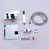Wall-Mounted Waterfall Bathtub Faucet with Shelf and Handheld Shower