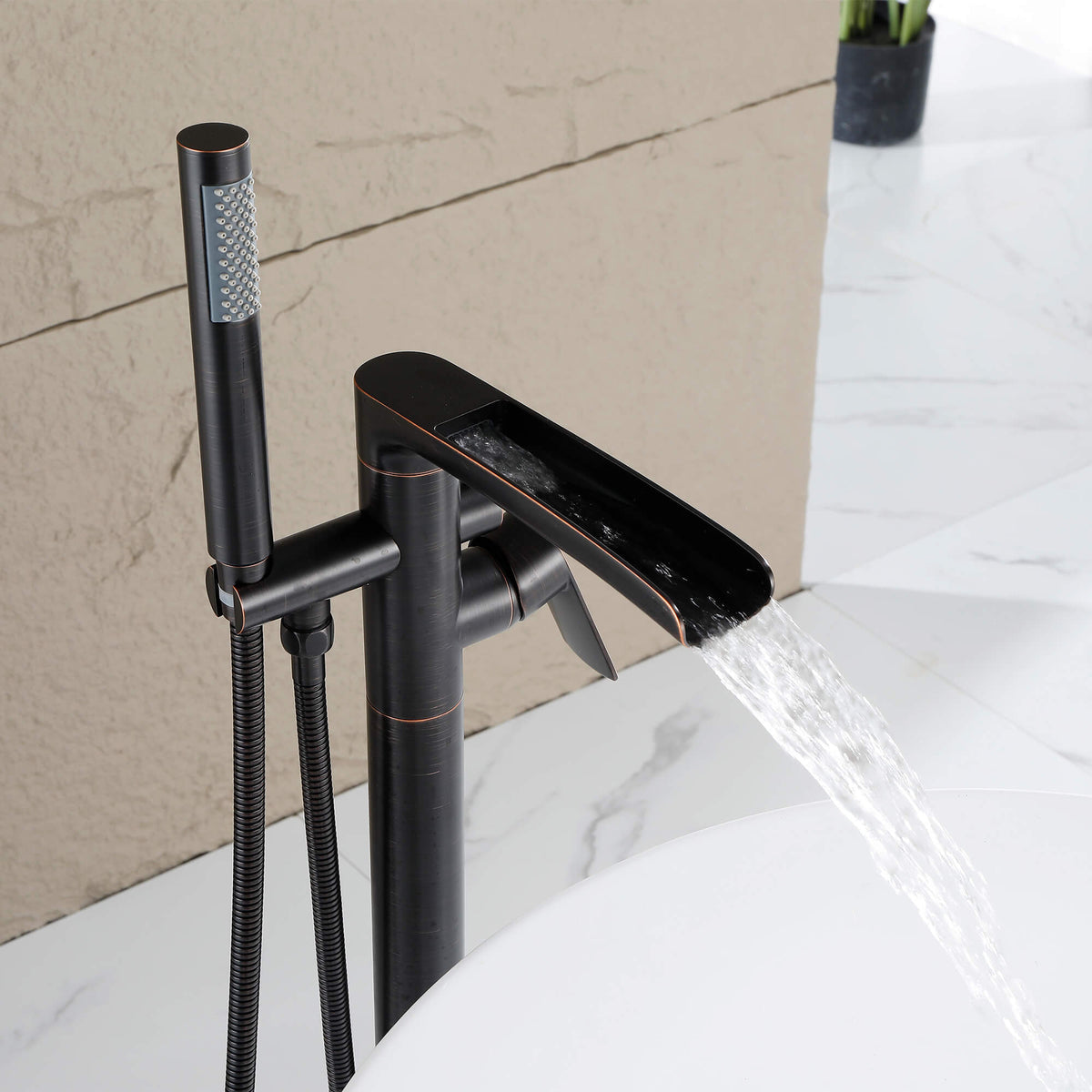 Freestanding Bathtub Faucet with Handheld Shower Floor Mounted Tub Filler Mixer