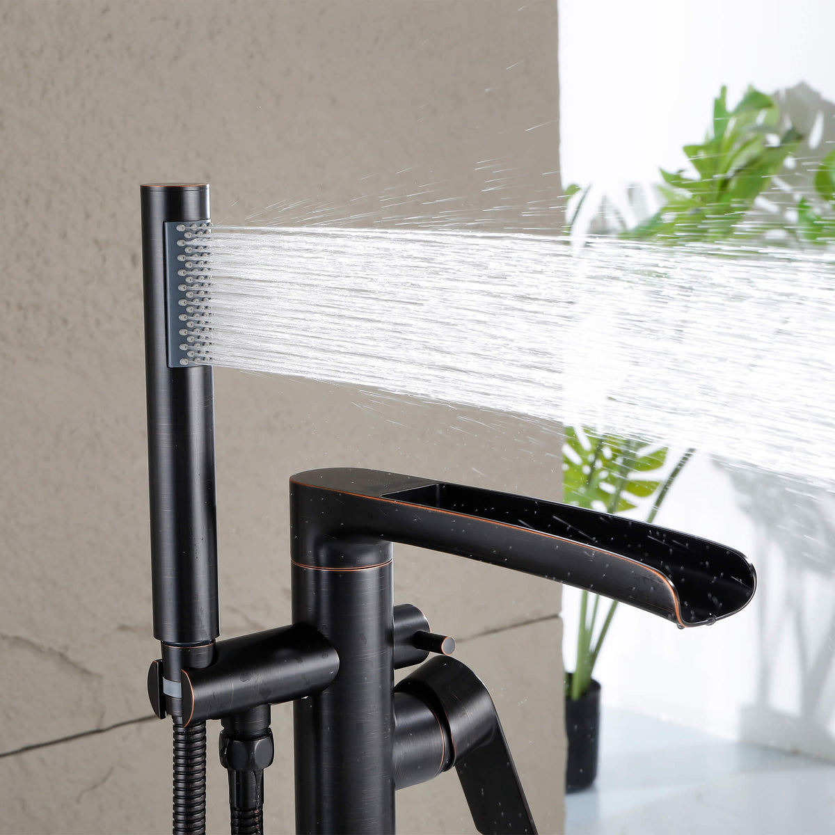 Freestanding Bathtub Faucet with Handheld Shower Floor Mounted Tub Filler Mixer