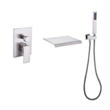 Wall-Mounted Waterfall Bathtub Faucet with Shelf and Handheld Shower