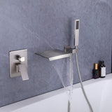 Wall-Mounted Waterfall Bathtub Faucet with Shelf and Handheld Shower