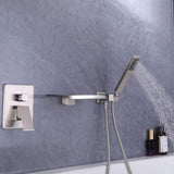 Wall-Mounted Waterfall Bathtub Faucet with Shelf and Handheld Shower