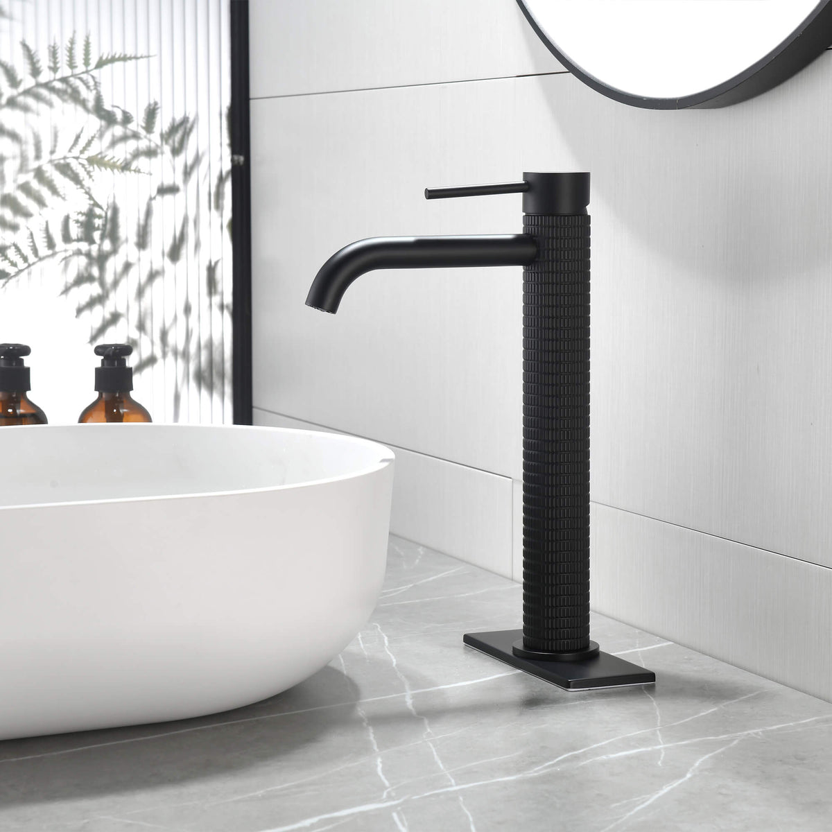 Solid Brass Vessel Sink Faucet with Modern Knurled Body Design