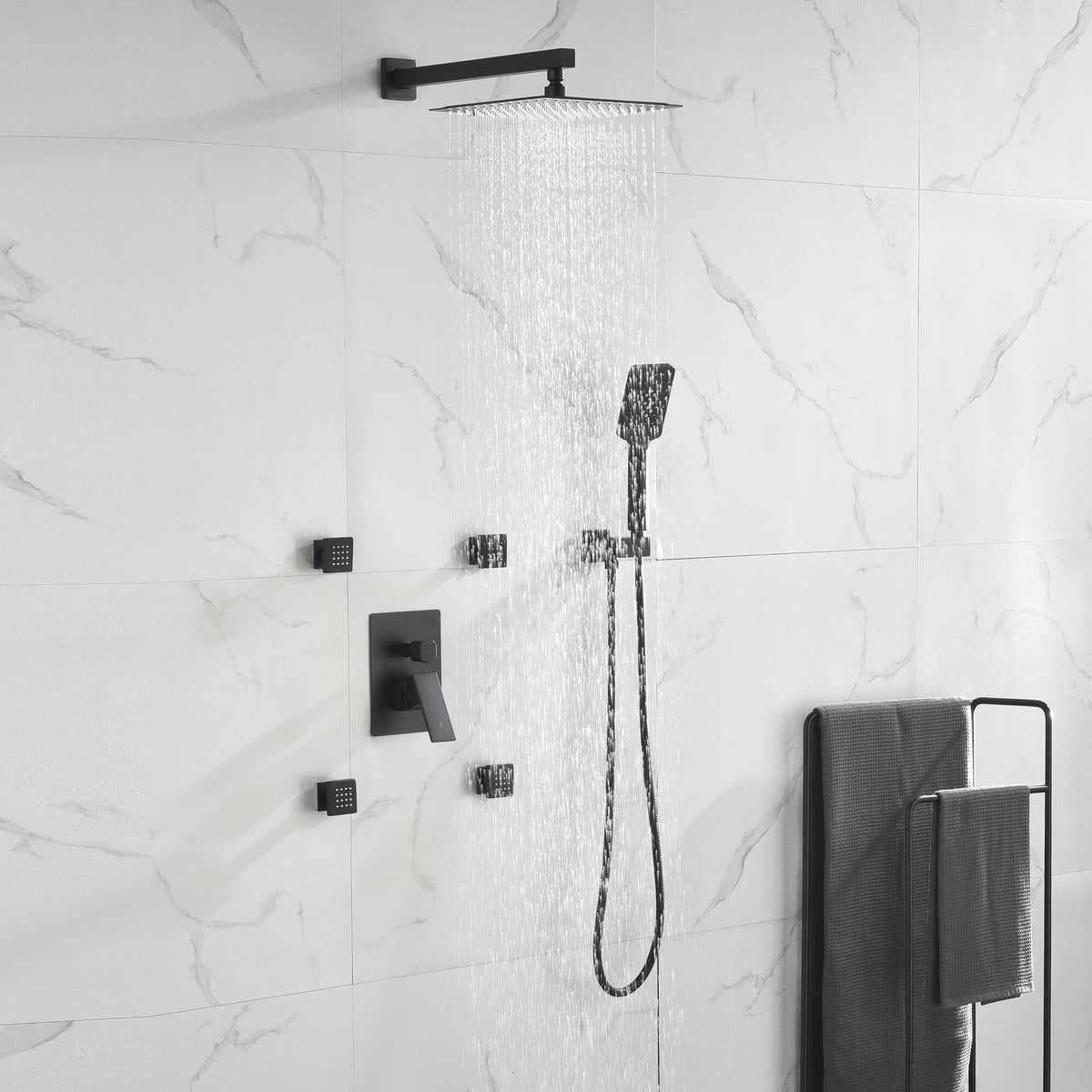 Shower System with Handheld Showerhead and 4-Jet Body Spray