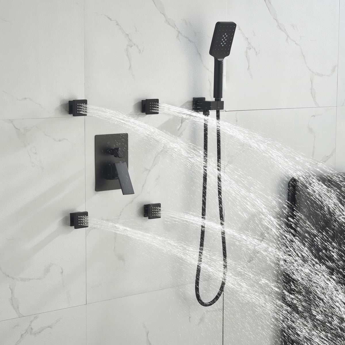Shower System with Handheld Showerhead and 4-Jet Body Spray