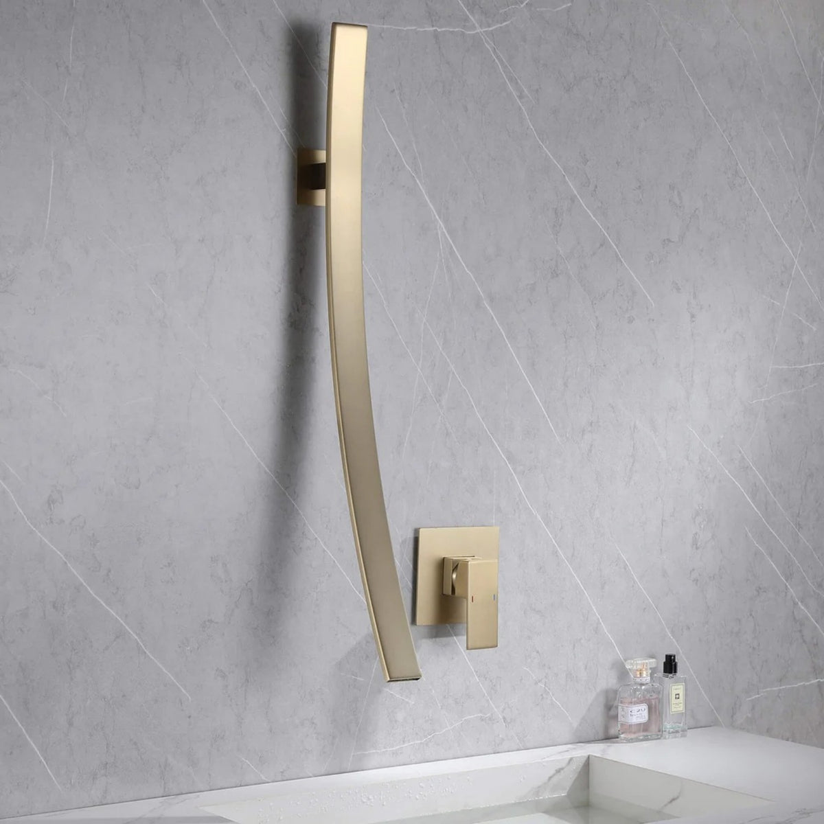 Curved Waterfall Spout Faucet with Wall Controls