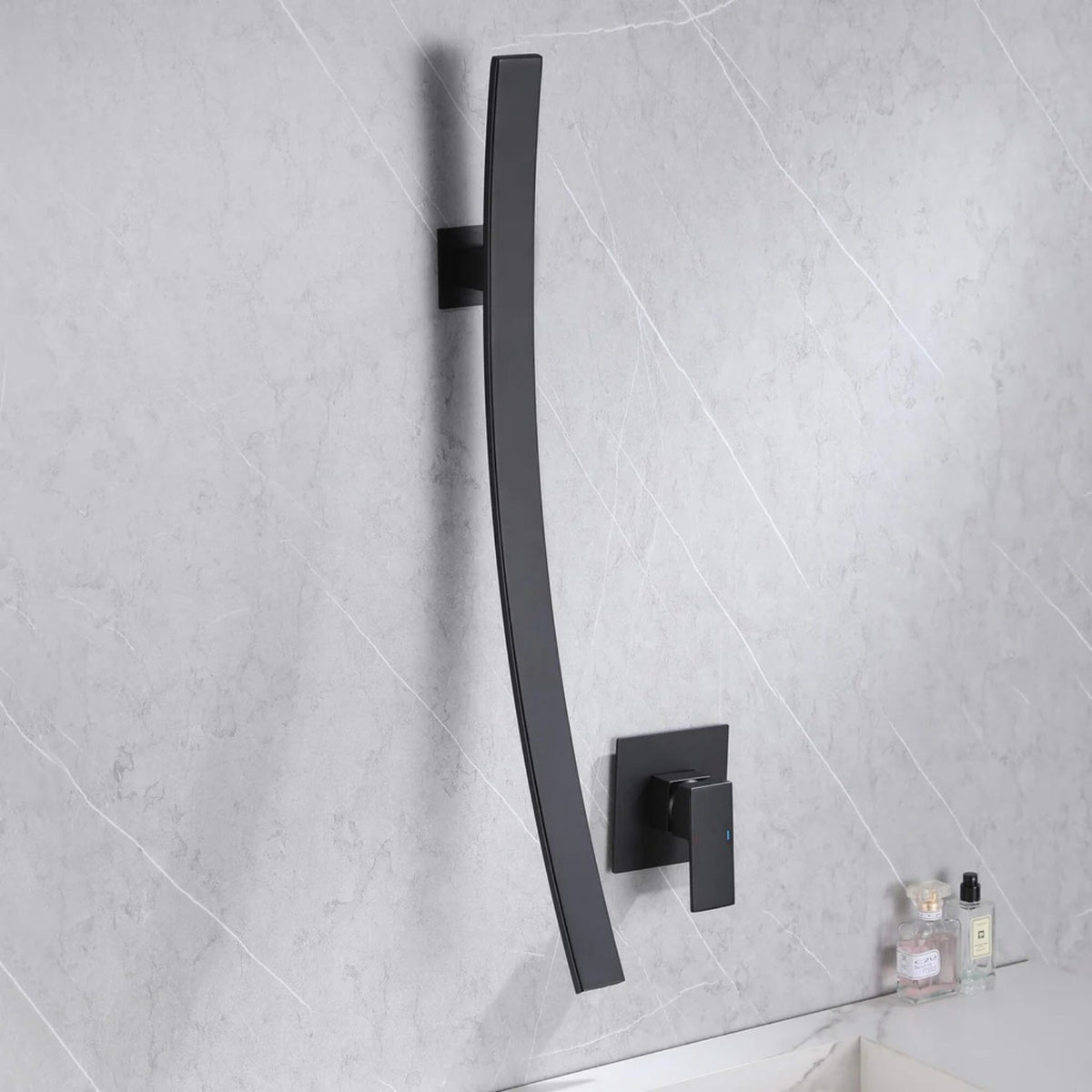 Contemporary Wall-Mounted Waterfall Bathroom Sink Faucet in Brass