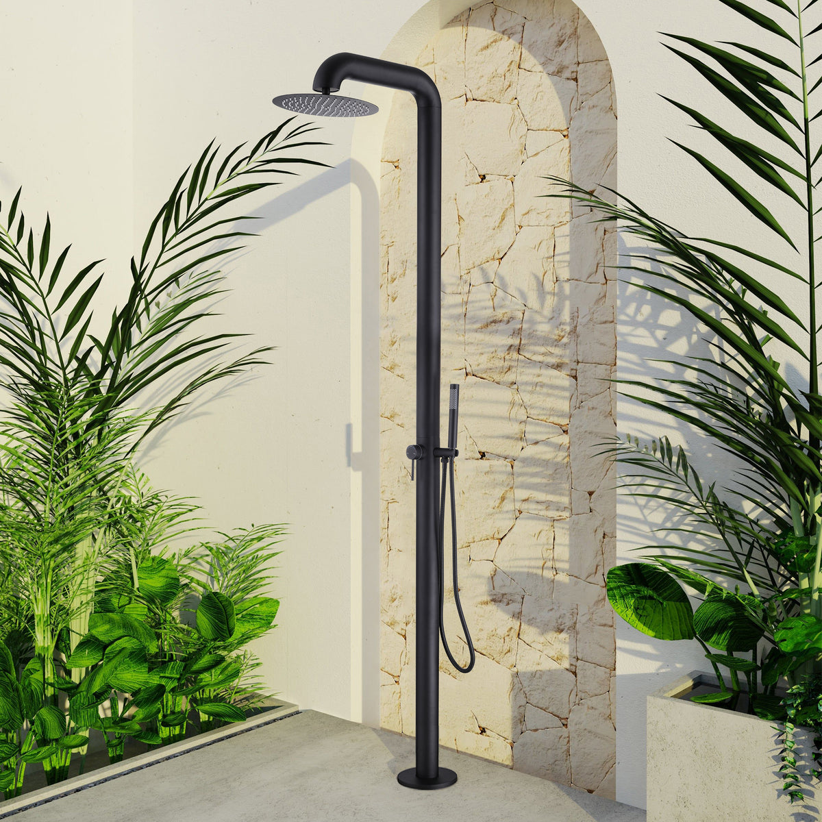 Freestanding Stainless Steel Outdoor Shower with Handheld Shower & Rain Head