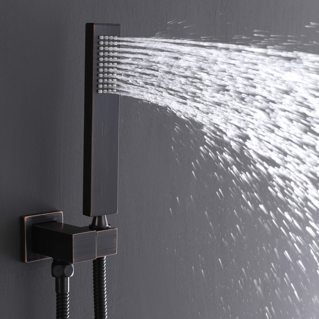 Ceiling Mount 16 Inch Rainfall Shower Head Thermostatic Shower Faucet with 6 Body Jets JK0102