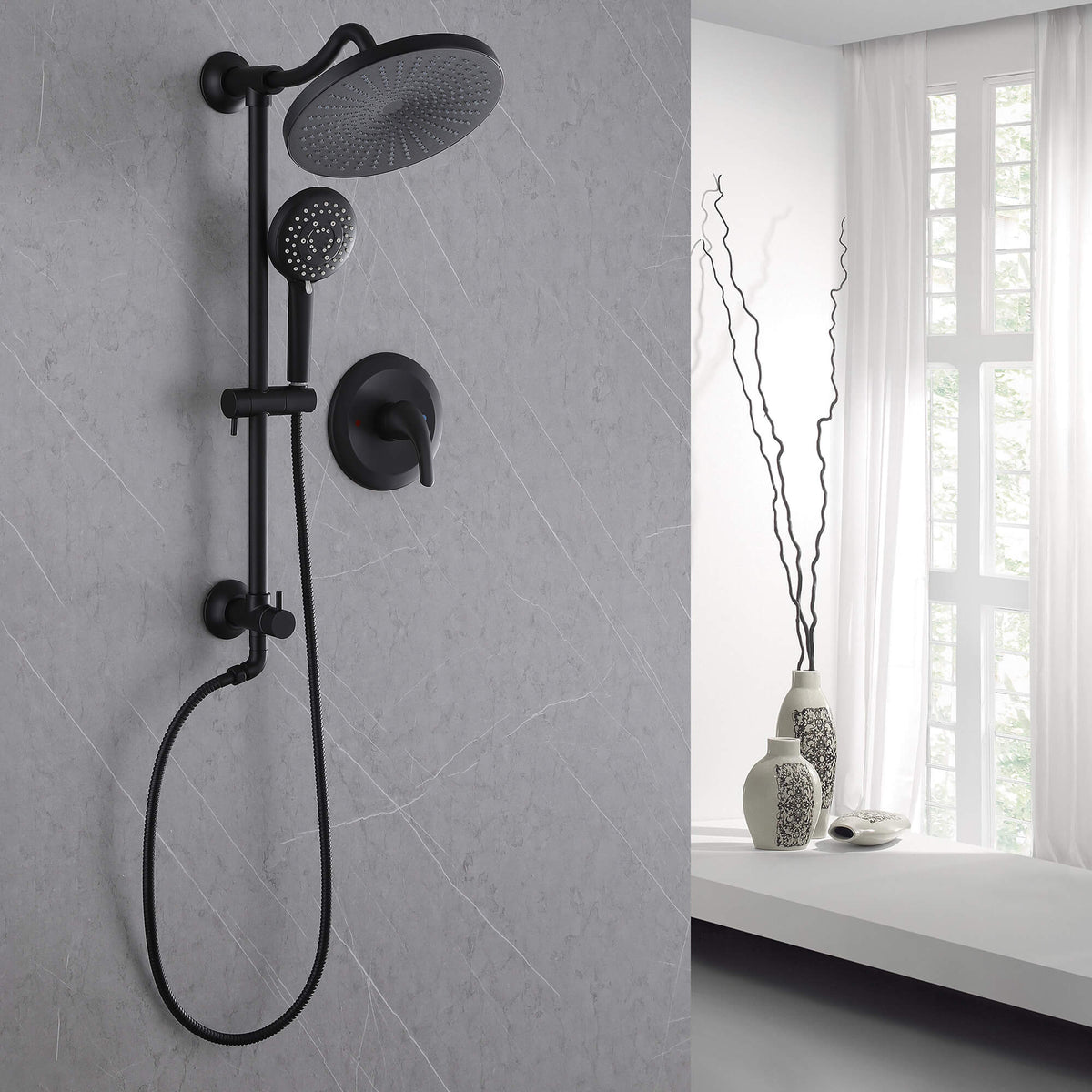 Shower Set with 10-Inch Rainfall Head and 5-Function Handheld Shower Head Combo