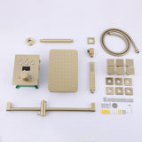 Ceiling Mount 3-Spray Patterns Thermostatic Shower System with Patterns 6-Jet Brushed Gold JK0129