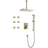 Ceiling Mount 3-Spray Patterns Thermostatic Shower System with Patterns 6-Jet Brushed Gold JK0129