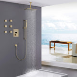 Ceiling Mount 3-Spray Patterns Thermostatic Shower System with Patterns 6-Jet Brushed Gold JK0129