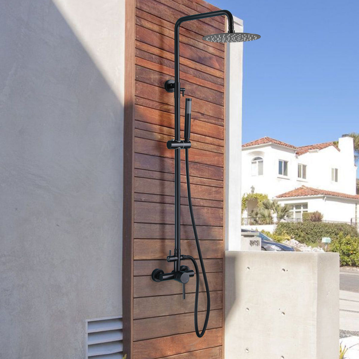 Outdoor Shower Fixture with 304 Stainless Steel 10-Inch Rainfall Shower Head and Adjustable Slide Bar