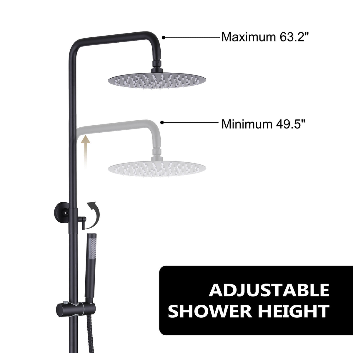 Outdoor Shower Fixture with 304 Stainless Steel 10-Inch Rainfall Shower Head and Adjustable Slide Bar